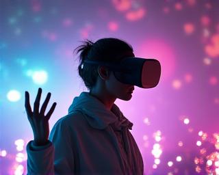 Person med VR-headset som samhandler med virtual reality musikk